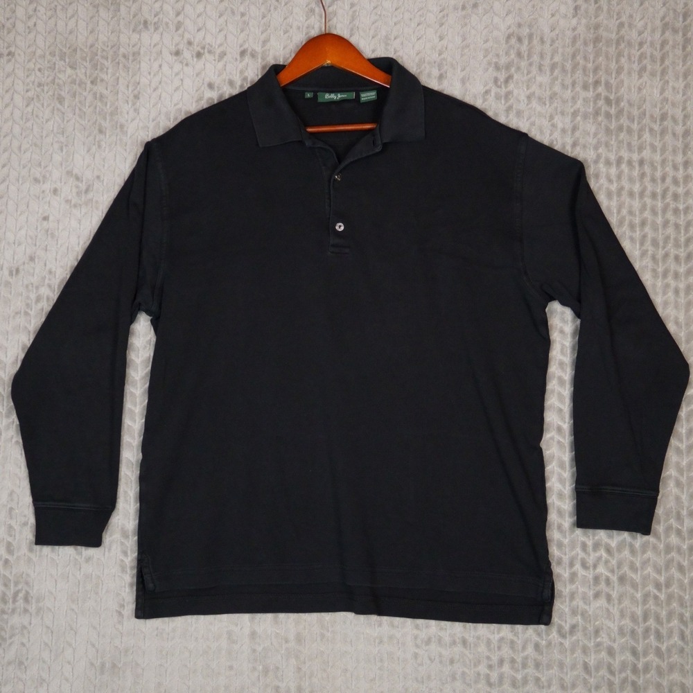 Bobby Jones Polo Shirt Mens L Black Solid Long Sleeve Pima Cotton Classic